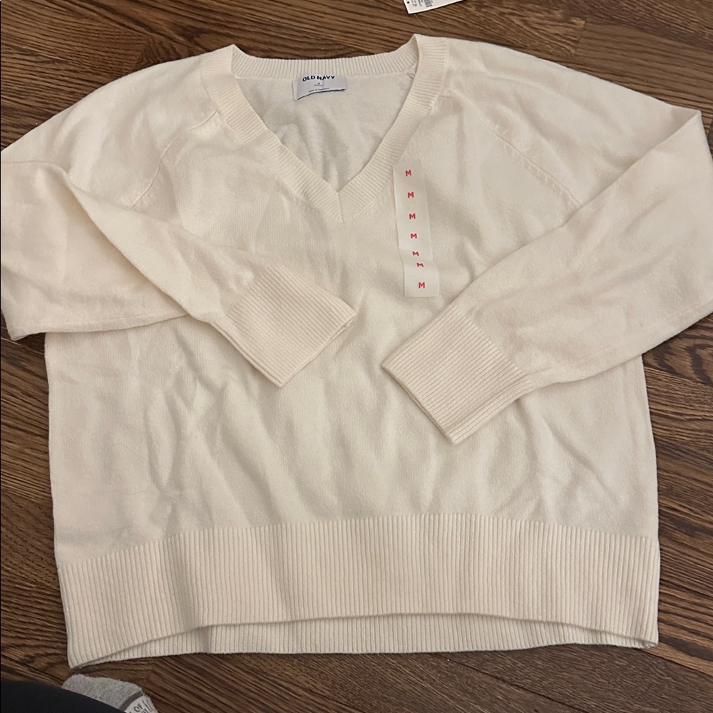 Cream V-Neck Sweater-old navy